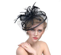 Headpieces White Black Pink Wedding Bridal Hat Flower Outside Holiday Feather Women Hats Bride Head Wear Fascinator Mesh Hair Clip