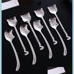 Spoons Cat Coffee Spoon Funny Handle Stainless Steel Spoons Tableware Long Tail Ice Cream Creative Cartoon Home Kitchen Supplies Who Dh9Sh