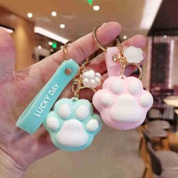 Keychains New fashion cute cartoon cat paw doll decoration keychain creative small gift mobile phone schoolbag car pendant fun keychain T220909