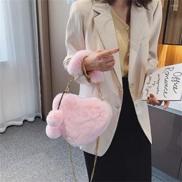 Evening Bags Fashion Women Handbags Cute Fluffy Fur Crossbody Female Heart Shaped Ladies Phone Shoulder Bag Purse Handbag