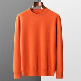 Mens Sweaters Seamless 100% Merino Wool Round Neck Pullover Autumn and Winter Thin Casual Knitting Warmth YJ1889 221115