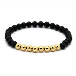 Charm Bracelets 1Pcs 6Mm Natural Stone Beads Jewellery With Real Gold Plated Round Copper Bracelets Drop Delivery 2021 Dhhut