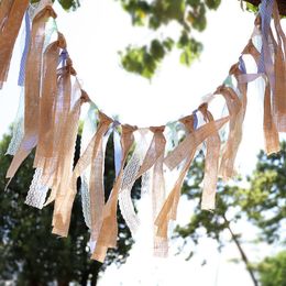 Christmas Decorations 2m Lace Bunting Flags Banner Tissue Vintage Jute Rustic Hessian Burlap Flag Wedding Party Decoration Home Dec 221115