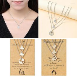 Chains 3 Pcs Matching Parent-child Necklace Stainless Steel Hollow Love Heart Shape Card Necklaces Gift For Mom Daughter