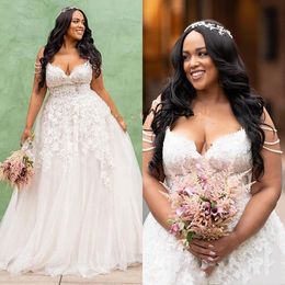 Plus Size Wedding Dresses V Neck Lace Appliques Off the Shoulder Bridal Wedding Gowns Custom Made vestido de noiva