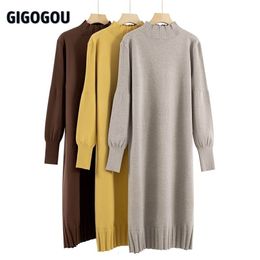 Casual Dresses GIGOGOU OverSized Long Knit Women Maxi Sweater Warm Turtleneck Loose Tunic High Street Baggy Midi Pullover 221114