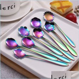 Spoons Flower Spoon Small Teaspoon Coffee Sakura Spoons Cute Ice Cream Dessert Flatware Sier Gold Stainless Steel Calliopsis 1 1Hs E Dhrun