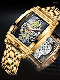 Wristwatches Transparent Quartz Battery Watch For Men Luxury Mechanical Tourbillon Design Hollow Out Gold Skeleton Dial Man Wristwatch Clock