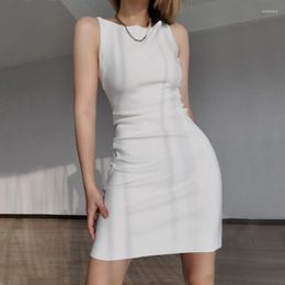 Casual Dresses Women Slash Neck Ruched Detail Tailored Tank Dress