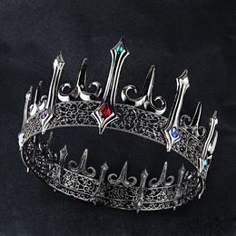 Wedding Hair Jewellery Baroque Vintage Crystal Big Tiaras Black Crowns Royal King Crown For Men Round Retro Prom Party Gothic Costume Accessories 221109