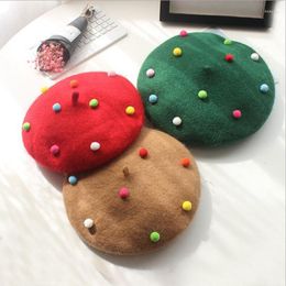 Hats Children's Coloured Balls Winter Wool Soft Beret Caps Autumn Kid's Casual Woollen Keep Warm Gorras