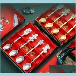 Spoons Christmas Coffee Spoons Set With Gift Box Stainless Steel Spoon Tableware Teaspoons Creative Home Kitchen Supplies 6 8Dj Q2 D Dhmqu