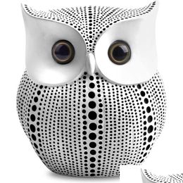 Decorative Objects Figurines Small Crafted Owl Statue Bundle With Black And White For Home Decor Accents Living Room Bedroom Offic Dhdtp