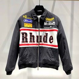 Fleece Men Women 1 Quality Hip-hop Outerwear Badge Embroidered Lapel Rhude Windbreaker Coats Black Red Jacket Ybwb