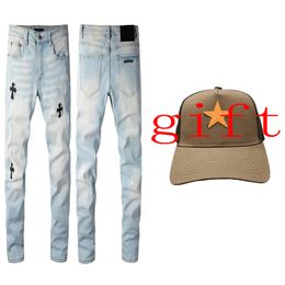 23ss mens jeans Luxurys Designers jean Distressed France Fashion pant Hip Hop Distressed Zipper trousers For Male High street sport cap gift a hat Baseball Hats