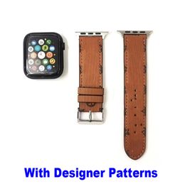 Luxury L Designer Leather Straps Compatible with Apple Watch Band 38mm 40mm 41mm 42mm 44mm 45mm Watch Bands Series 7 6 5 4 3 2 1 SE Replacement Wristband Adjustable Strap