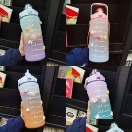 Water Bottles 2L Large Capacity Water Bottle With Bounce Er Time Scale Reminder Frosted Cup Cute Stickers For Outdoor Sports Fitness Dhmai