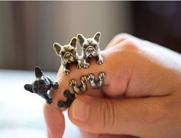 Mode Unisexe Animal Lovely French Bulldog Pugs Ring Wrap Wrap Ring Cute Golden Silver Black Fashion For Women Chic Punk Rings6870450