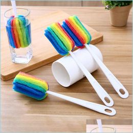 Sponges Scouring Pads Sponges Scouring Pads Sponge Cleaning Brush With Plastic Long Handle Feeding Bottle Scrubber Washing Brushes Dhz7N