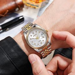 Wristwatches Fashion Watches Men's 2023 Golden Full Steel Quartz Wrist Watch For Men Date Business Clock Relogio Masculino