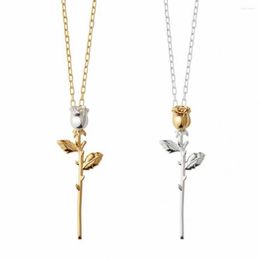 Chains Stainless Steel Gold Rose Flower Pendant Necklace Plant Jewellery Valentine's Day Gift