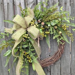 Decorative Flowers Christmas Wreath Pastoral Garland Mung Bean Pod Rattan Ring Wall Front Door Hanging Decoration For Home Decor