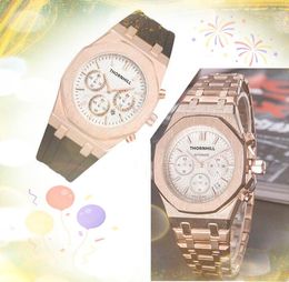 Popular Selling Men Watch Stopwatch Set Auger Stainless Steel Belt classic week calendar Quartz Movement Good Looking wholesale male gifts Lovers Clock Wristwatch