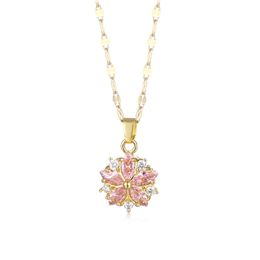 Creative Pink Snowflake Pendant Necklace Fashion Sweet Romantic Zircon Clavicle Chain