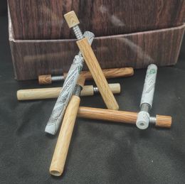 100Pcs a lot 78mm 55mm Cigarette Shape Smoking Pipes Wood Grain Pipe Mini Hand Tobacco Snuff tube Aluminium Ceramic Bat Accessories Spring Catcher Taster