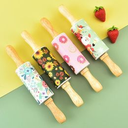 Christmas Silicone Rolling Pin Roller Solid Wood Handle Press Noodle Stick Baking Tool