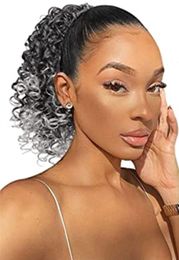 Grey drawstring Ponytail Extension short ombre black grey kinky curly afro hair Ponytails hairpiece Curl Drawstring Pony tail 10inch 100g