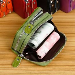 Unisex Leather ID Card Bag holder Double zipper credit cowhide wallet Clutch Purse Coin Storage Bags RRA554