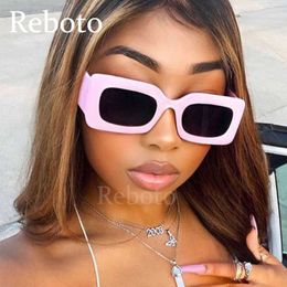 Sunglasses Frames Fashionable Pink Sunglasses For Women Trendy Rectangular Small Frame Sunglasses Female Summer Vintage Style Brand Eyewear T2201114