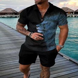 Wholesale 2039 of new models Men's Shorts Tracksuits Male Summer Casual Print Zipper Turn Down Collar Blouse SHORT Sleeve Tops Shirt Suits FOR men