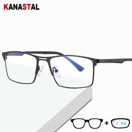 Sunglasses Frames Men Anti Blue Light Blocking Prescription Reading Glasses Women 1.56 Optical Myopia Lens Eyeglasses Frames Square Metal Eyewear T2201114