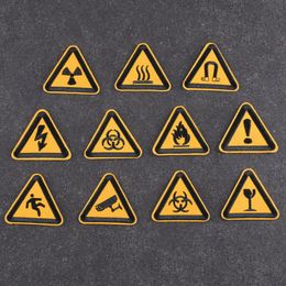Notions Iron on Patch Warning Embroidered Patches Appliques Sewing Clothes Stickers Garment Apparel Accessories Badge