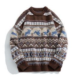 Mens Sweaters Vintage Jacquard Jumper Men Winter Heavyweight Loose Ethnic Wind Knitted Sweater Oversize Women Crew Neck 221115