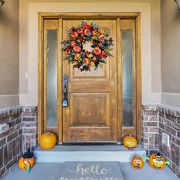 Decorative Flowers Door Hanging Plastic Garlands Artificial Peony Pumpkin Wreathing Autumn Ornaments For Household Decorations
