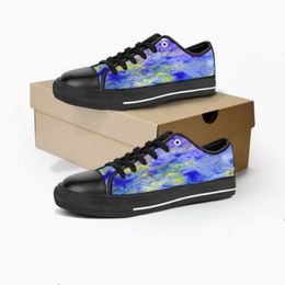 Men Stitch Shoes Custom Sneakers Hand Paint Canvas Womens Fashion Blue Low Breathable Walking Jogging Trainers