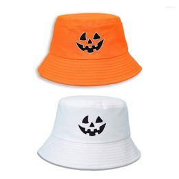 Berets 56-58cm Halloween Embroidery Grimace Pumpkin Fisherman Hat Cartoon Basin Travel Bucket All-match For Boy Girl Teens