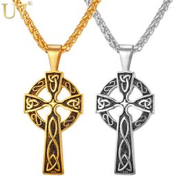 Pendant Necklaces U7 Cross Irish Knot Necklace For Men Stainless Steel Triquetra Viking Triple Horn Of Odin Jewellery & P754