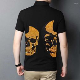 Men's Polos Novel Shiny H Drilling Skull POLO Shirt Men's Fashion Brand Original Slim Spring And Summer Black White Design Short Sleeves