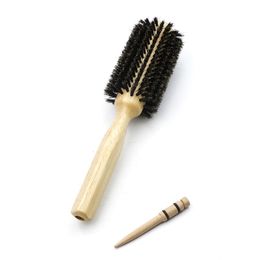 Hair Brushes 6 Sizes Barber Salon Wood Handle Boar Bristles Round Brush Removable Tail Professional Hairdressing Hair Brush Hair Round Comb 221115