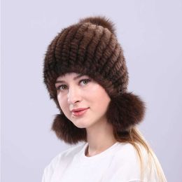 Other Fashion Accessories Other Fashion Accessories Real Mink Fur Hat with Fur Ball Earmuffs Protective Cap Winter Hat for Women Russian Trapstar Autumn Hat Beanie
