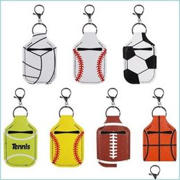 Party Favour Portable Sanitizer Holder Keychains Football Basketball Baseball Ball Sports Leather Keychain Pendant Bottle bb1115