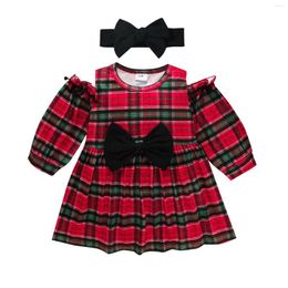 Girl Dresses Ma&Baby 3M-3Y Christmas Toddler Infant Baby Kid Girls Dress Red Plaid Long Sleeve Ruffles For Xmas DD40