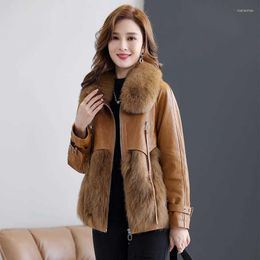 Women's Fur 2022 Autumn Sheepskin Leather Faux Patchwork Women Jackets Hooded Coats Slim Design For Girls