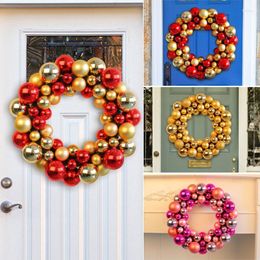 Decorative Flowers Christmas Ball Wreath 35cm Hanging Round Garland Pendant For Farmhouse Front Door Window Decoration