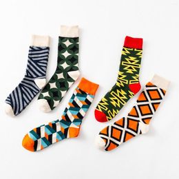 Men's Socks Fashion Trendy Geometric Happy Personality Colourful Skateboard Wholesale High Quality Spring Stripe Unisex Tube Sock