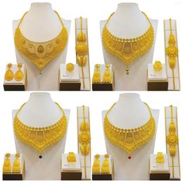 Necklace Earrings Set 24k Gold Plated Dubai Bridal Bracelet Earring Ring Middle East Arabian Women Jewellery Four Piece PRO30083